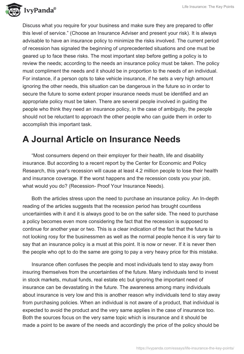 Life Insurance: The Key Points. Page 2