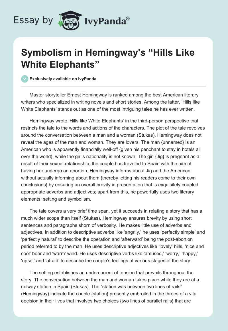 Hills Like White Elephants Analysis. Page 1