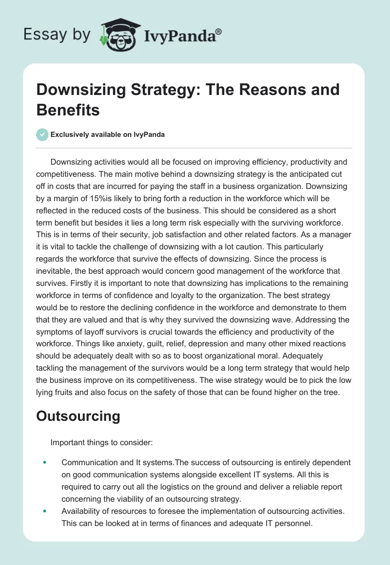 Downsizing Strategy: The Reasons and Benefits. Page 1