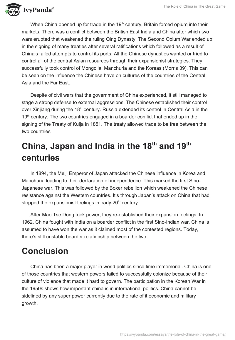 The Role of China in The Great Game. Page 2