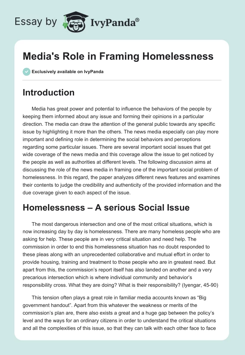 Media's Role in Framing Homelessness. Page 1