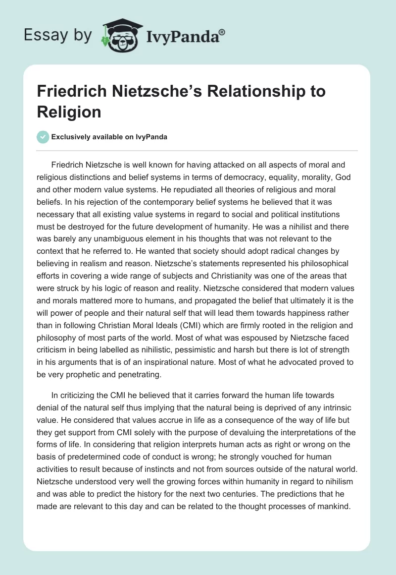 Friedrich Nietzsche’s Relationship to Religion. Page 1