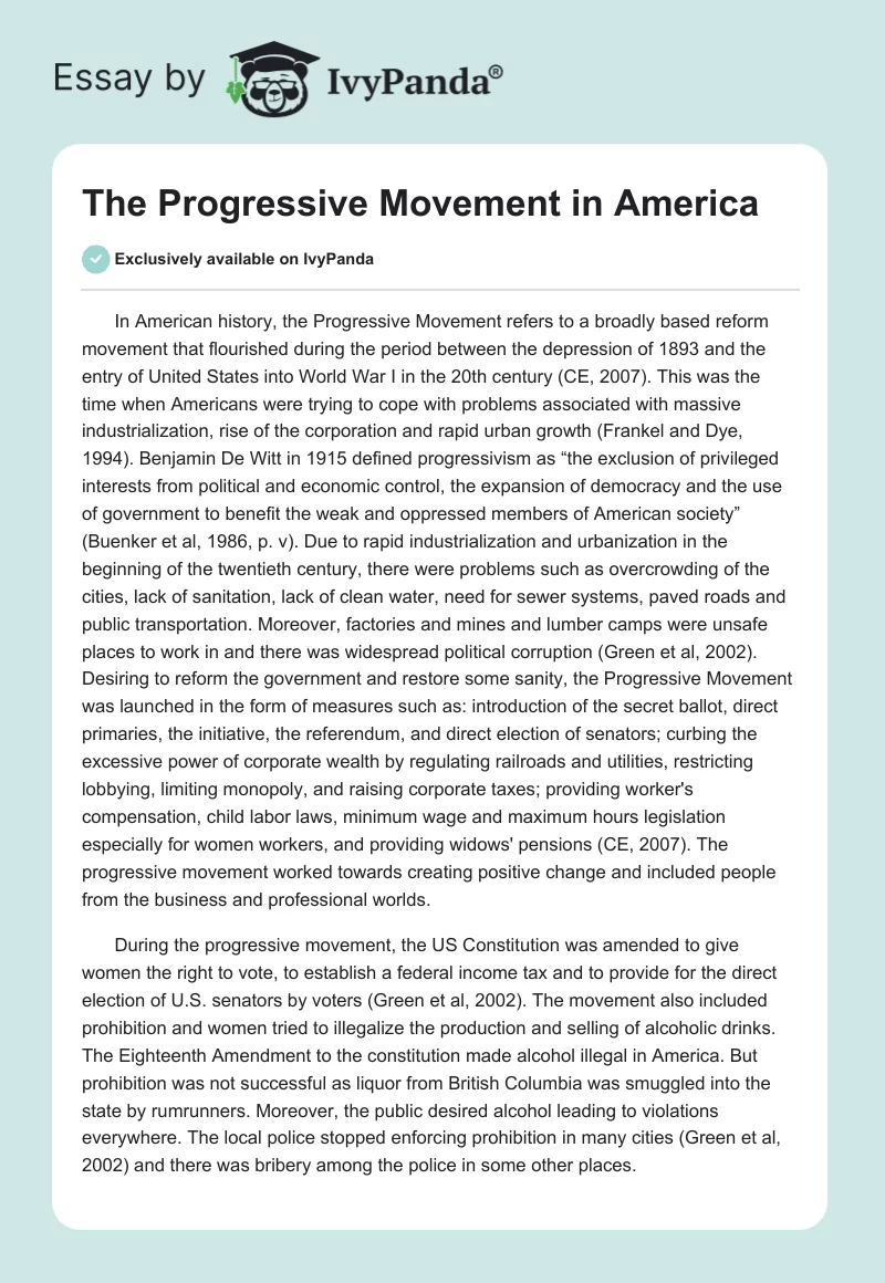 The Progressive Movement in America. Page 1