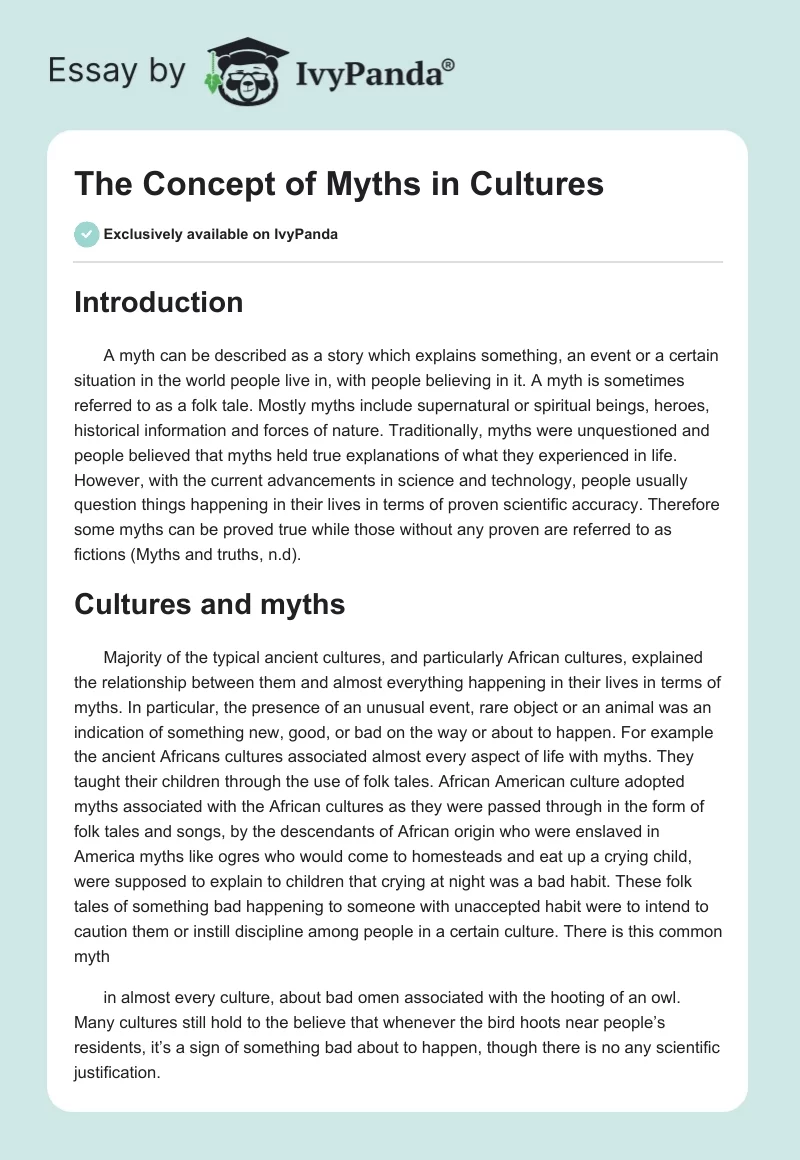 The Concept of Myths in Cultures. Page 1