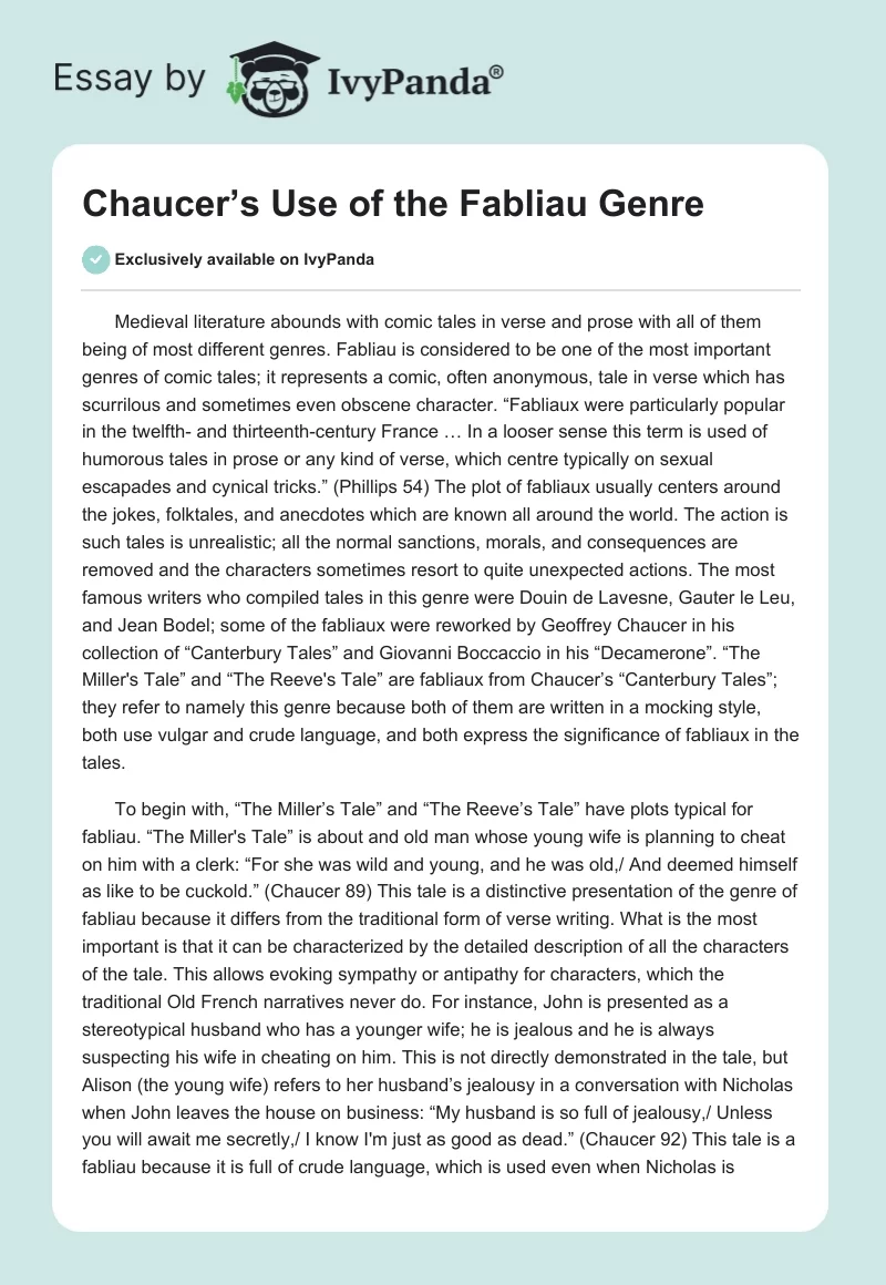 Chaucer’s Use of the Fabliau Genre. Page 1