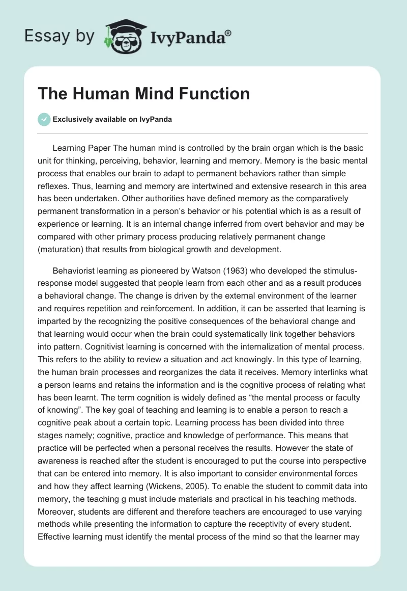 The Human Mind Function. Page 1