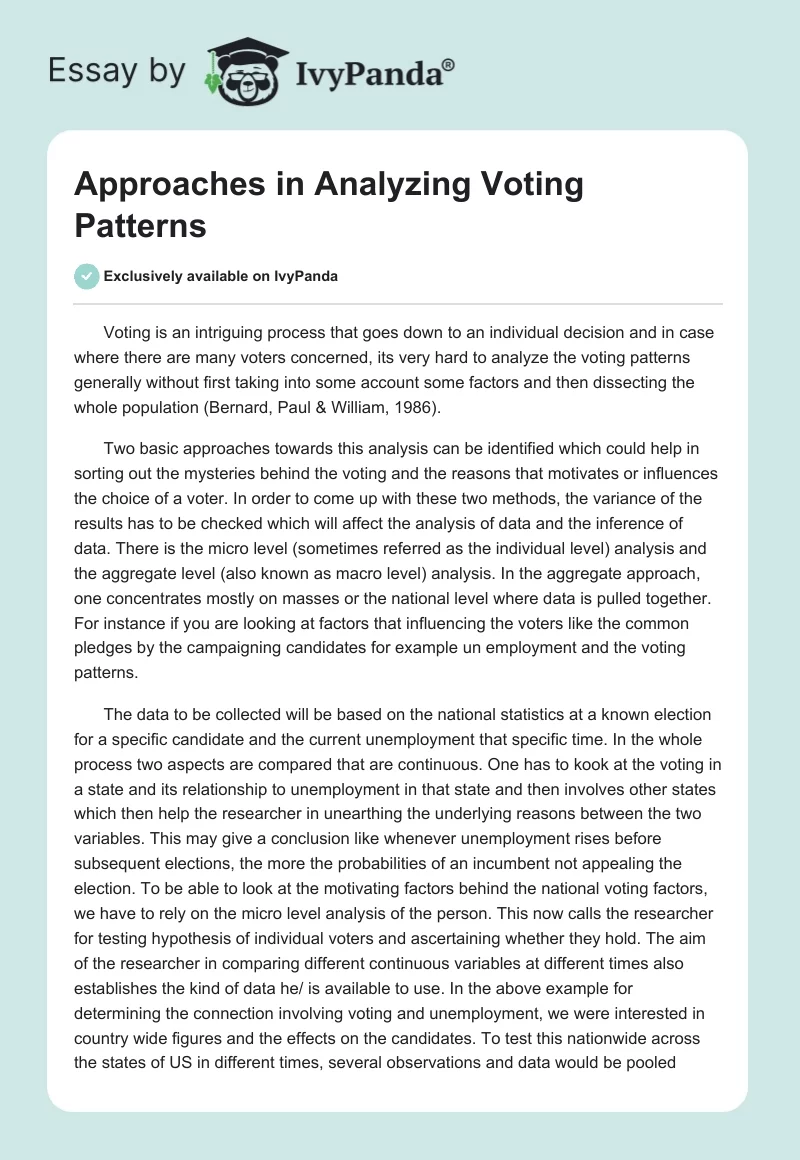 Approaches in Analyzing Voting Patterns. Page 1