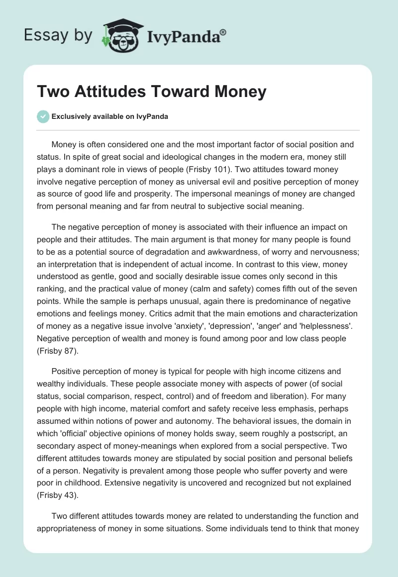 Two Attitudes Toward Money. Page 1