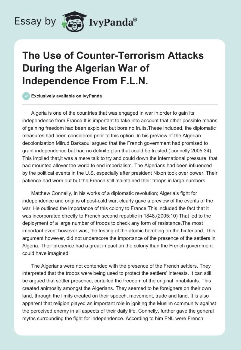 The Use of Counter-Terrorism Attacks During the Algerian War of Independence From F.L.N.. Page 1