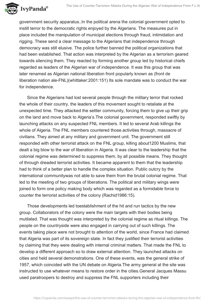 The Use of Counter-Terrorism Attacks During the Algerian War of Independence From F.L.N.. Page 4