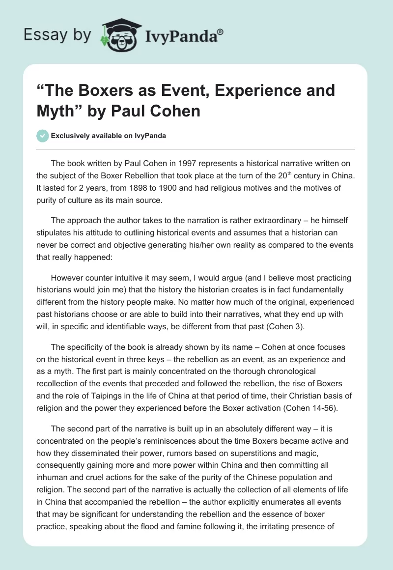 “The Boxers as Event, Experience and Myth” by Paul Cohen. Page 1