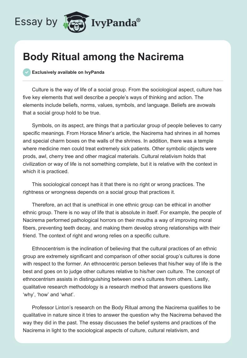 Body Ritual among the Nacirema. Page 1