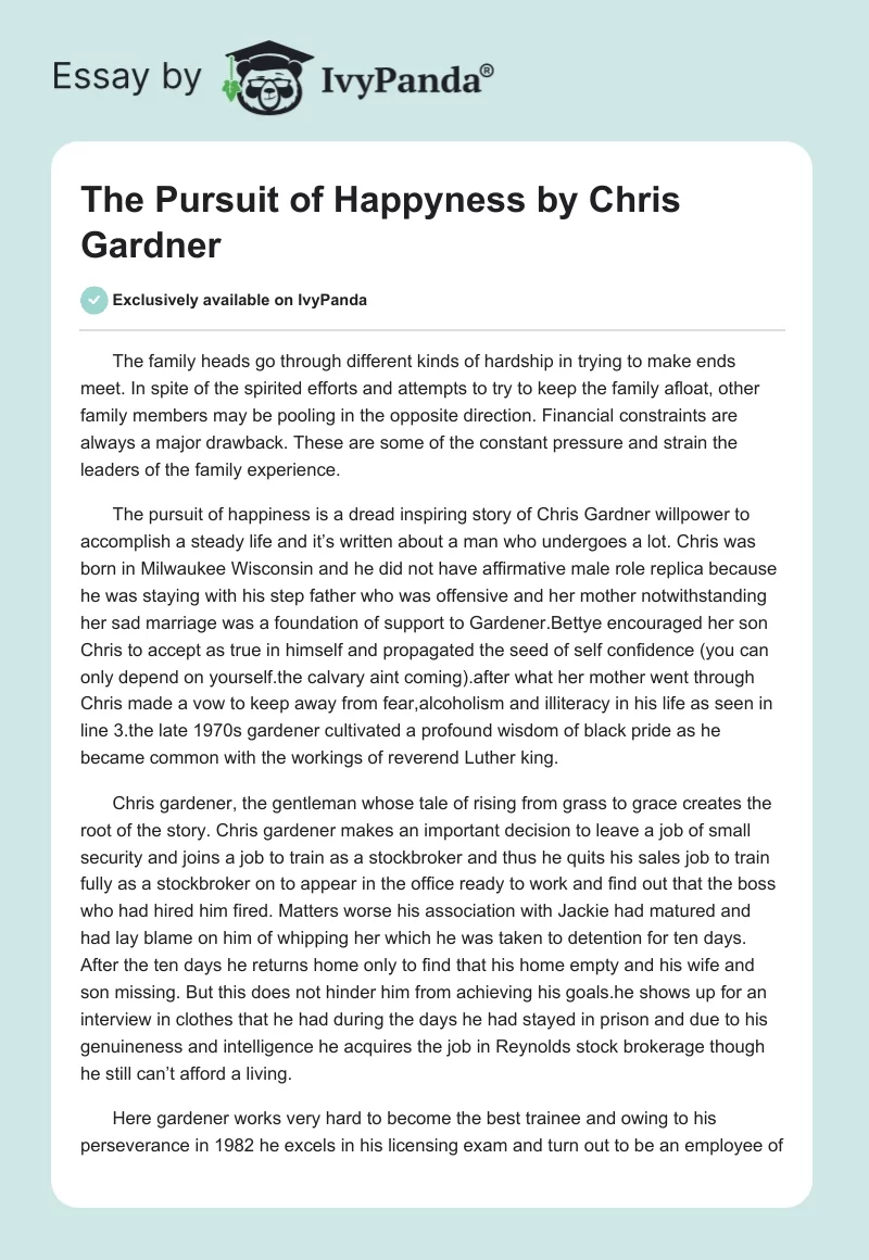 "The Pursuit of Happyness" by Chris Gardner. Page 1