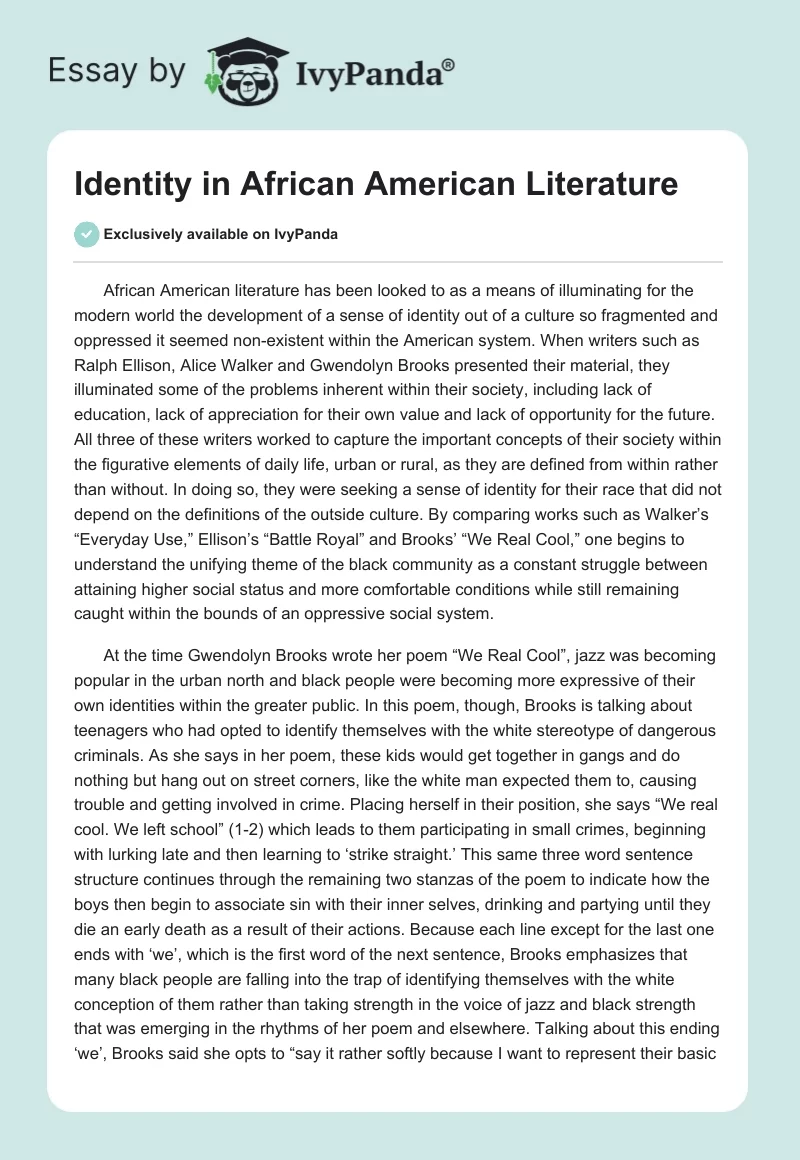 Identity in African American Literature. Page 1