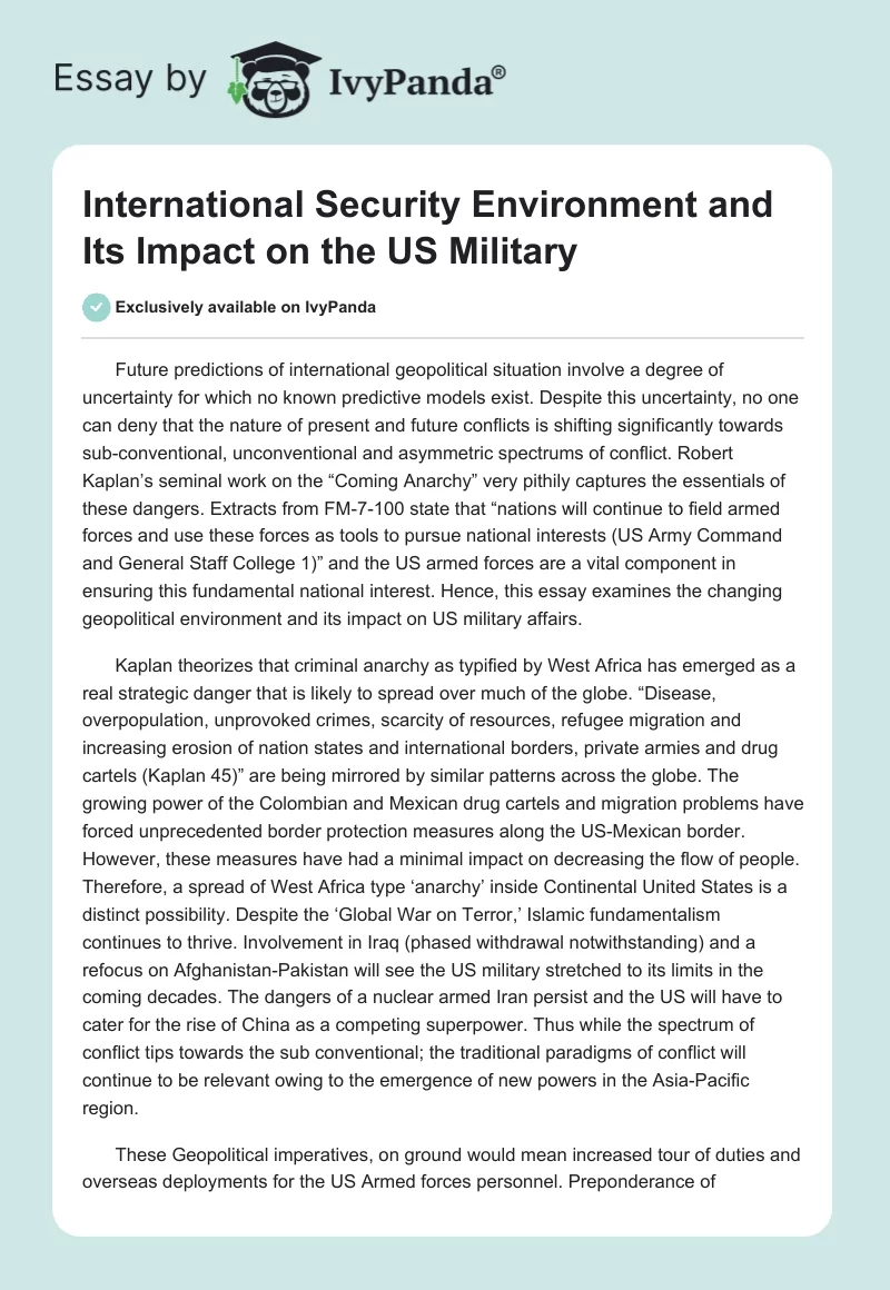 International Security Environment and Its Impact on the US Military. Page 1