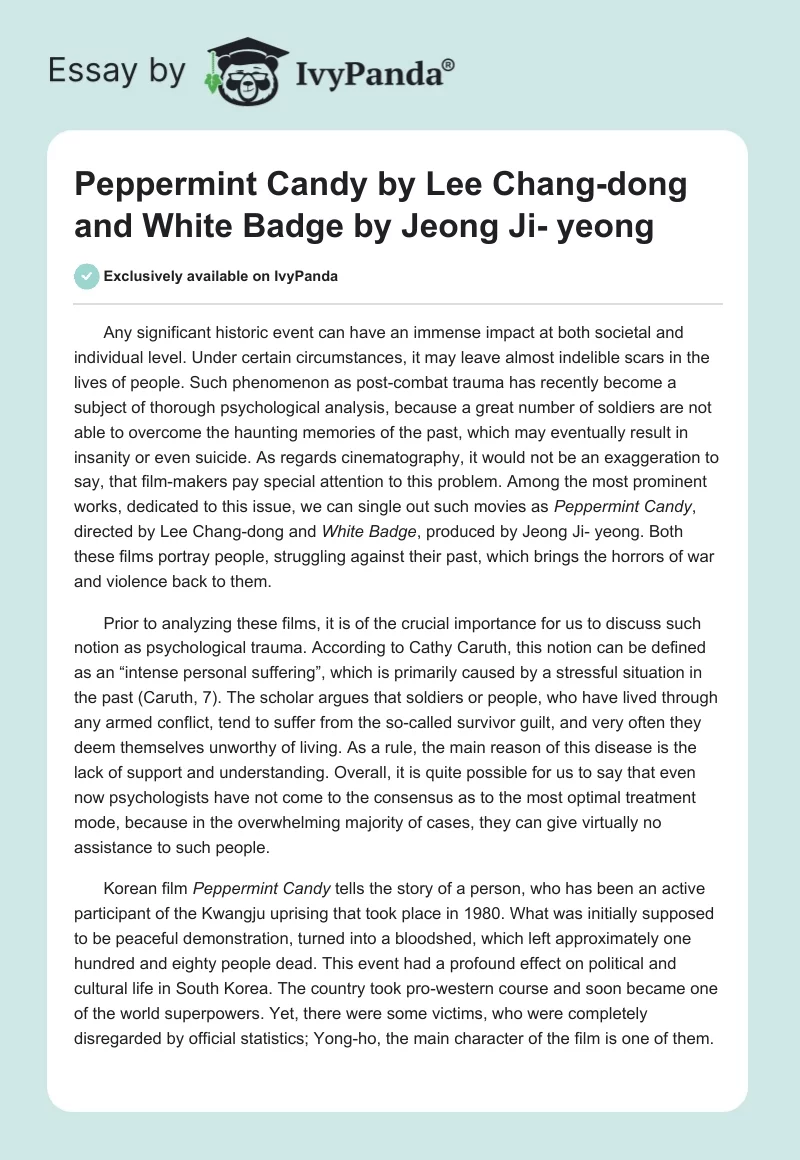 "Peppermint Candy" by Lee Chang-dong and "White Badge" by Jeong Ji- yeong. Page 1