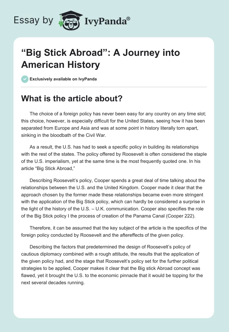 “Big Stick Abroad”: A Journey into American History. Page 1