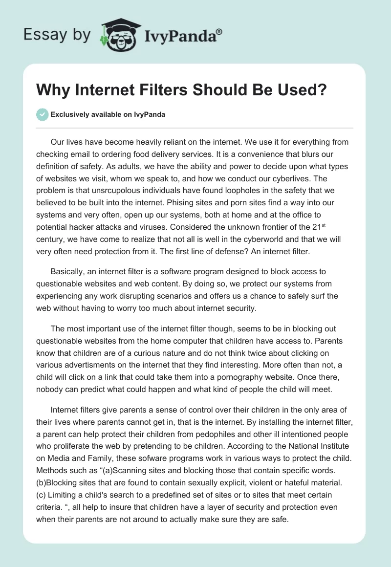 Why Internet Filters Should Be Used?. Page 1