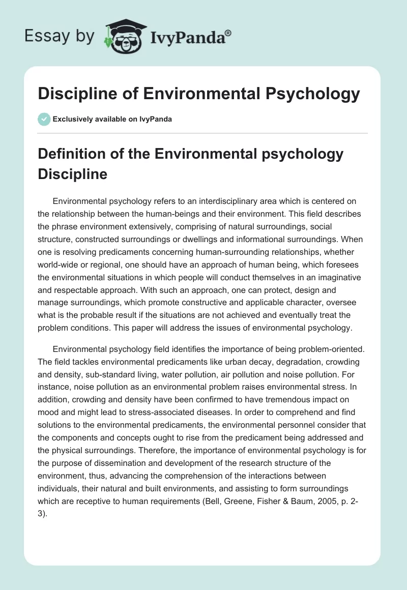 Discipline of Environmental Psychology. Page 1