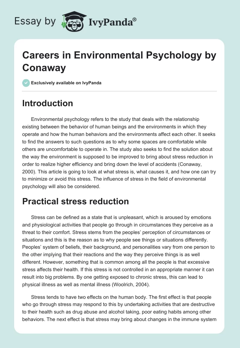 "Careers in Environmental Psychology" by Conaway. Page 1