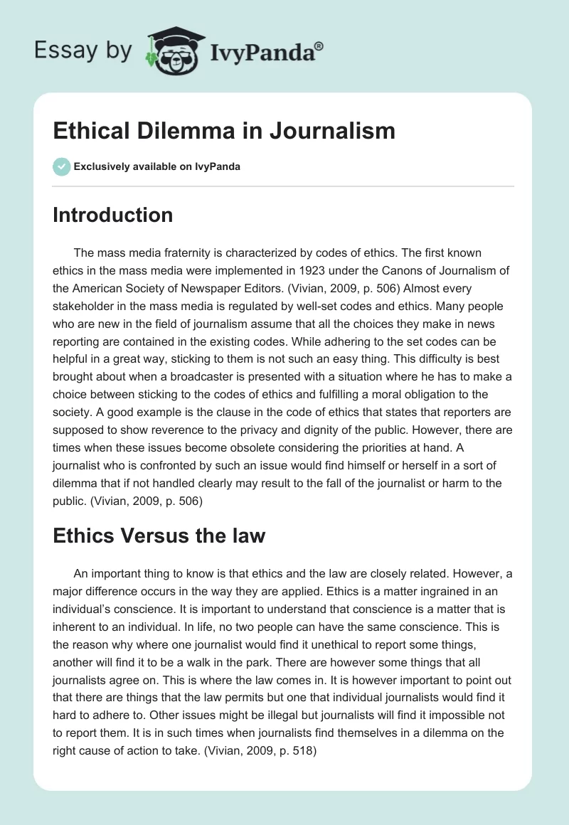 Ethical Dilemma in Journalism. Page 1