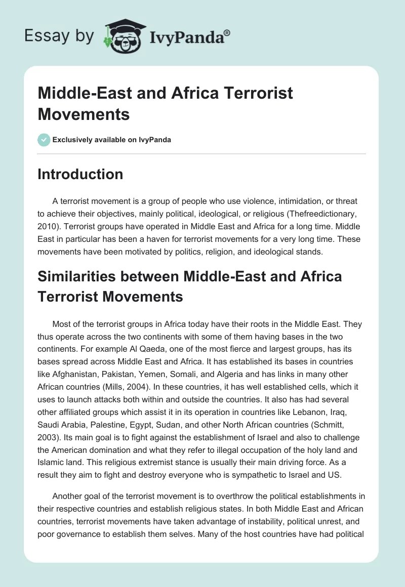 Middle-East and Africa Terrorist Movements. Page 1