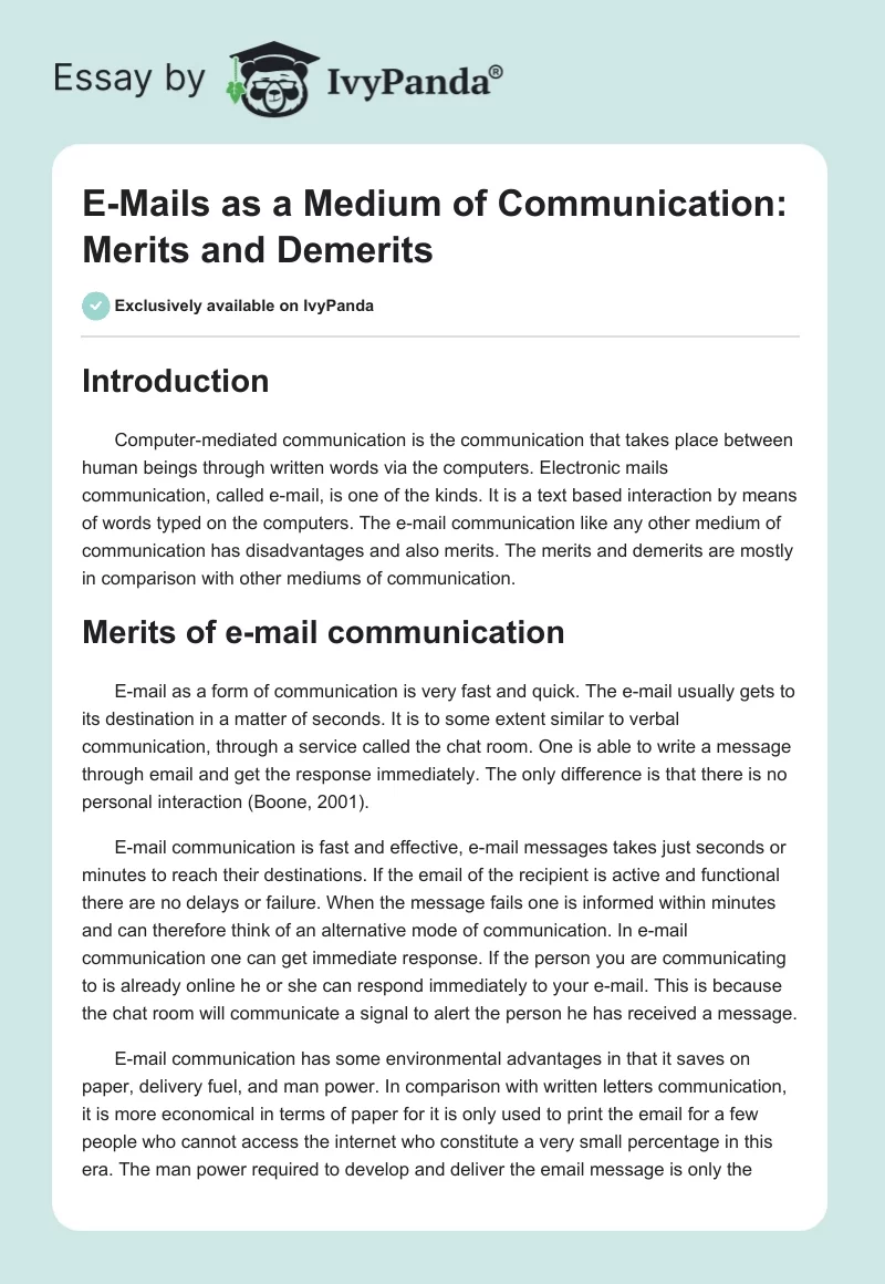 E-Mails as a Medium of Communication: Merits and Demerits. Page 1