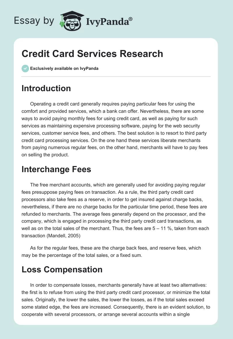 Credit Card Services Research. Page 1