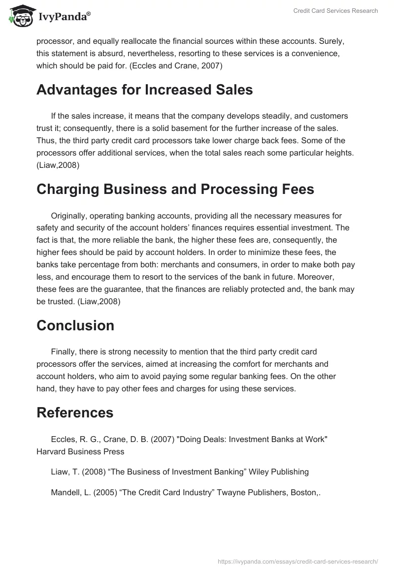 Credit Card Services Research. Page 2