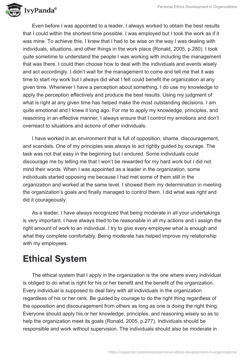 Personal Ethics Development in Organizations. Page 2