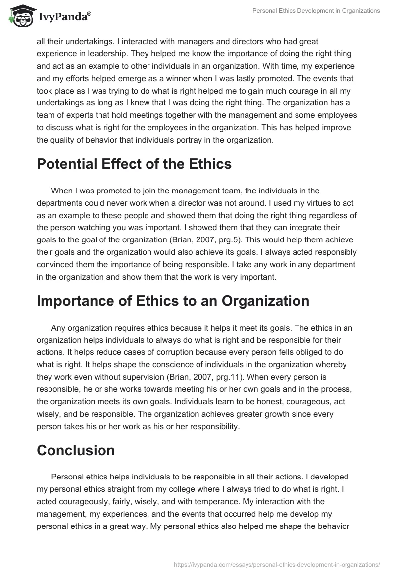 Personal Ethics Development in Organizations. Page 3