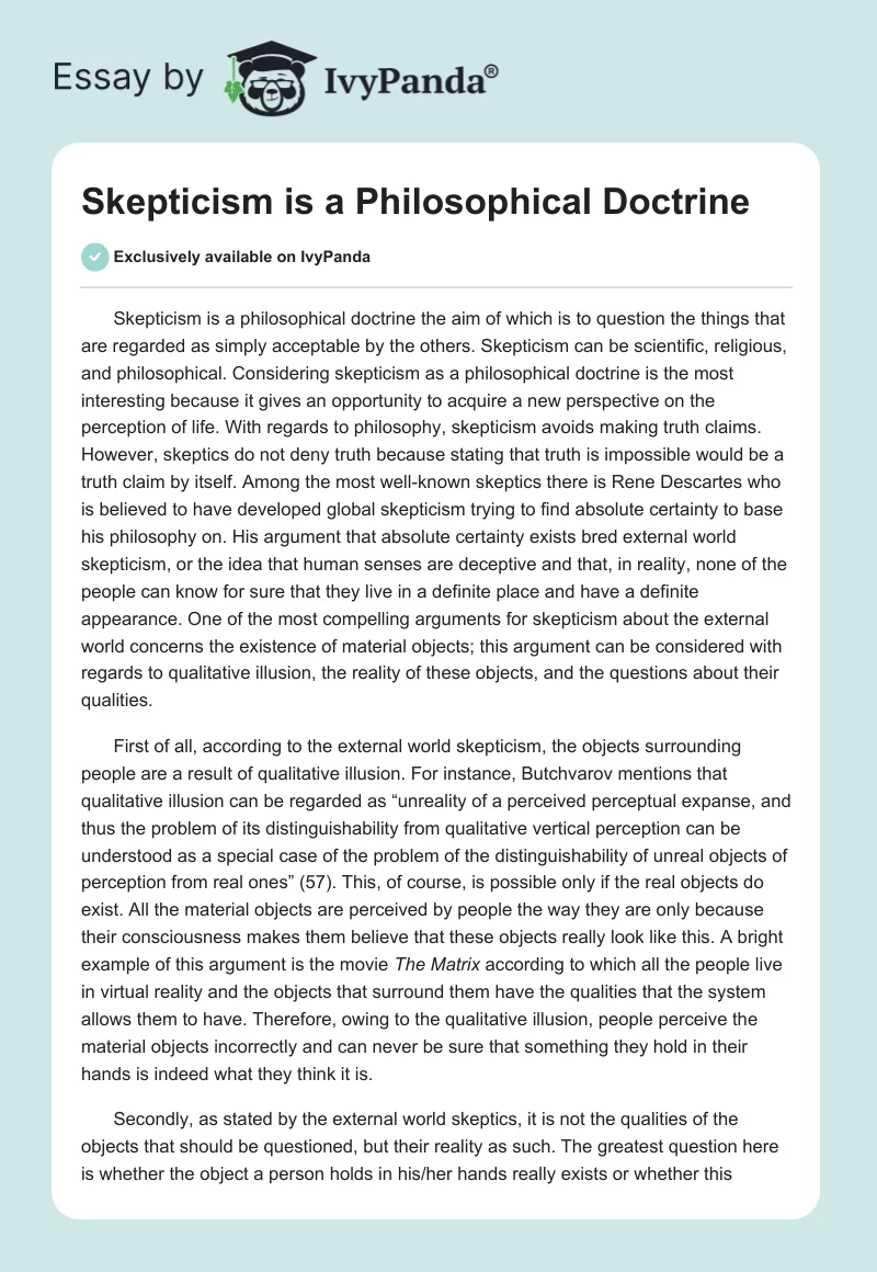 Skepticism is a Philosophical Doctrine. Page 1