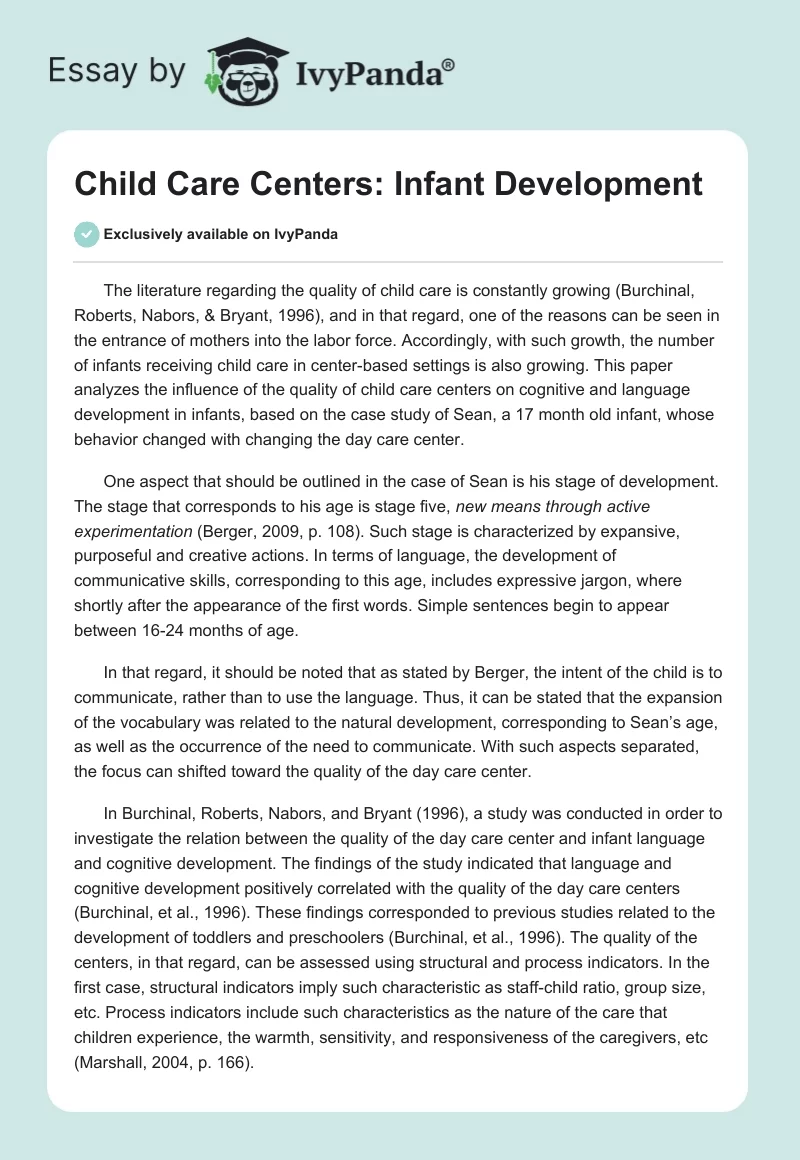 Child Care Centers: Infant Development. Page 1