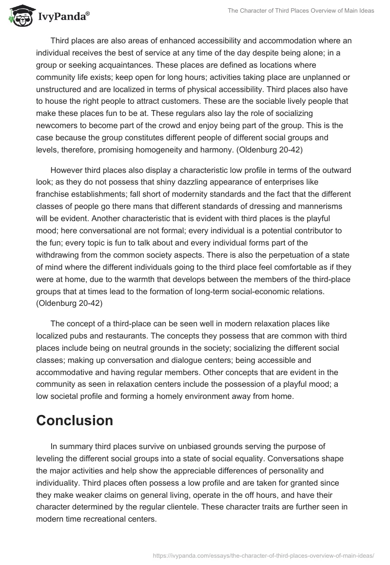 "The Character of Third Places" Overview of Main Ideas. Page 3