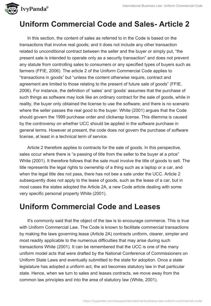 International Business Law: Uniform Commercial Code. Page 3