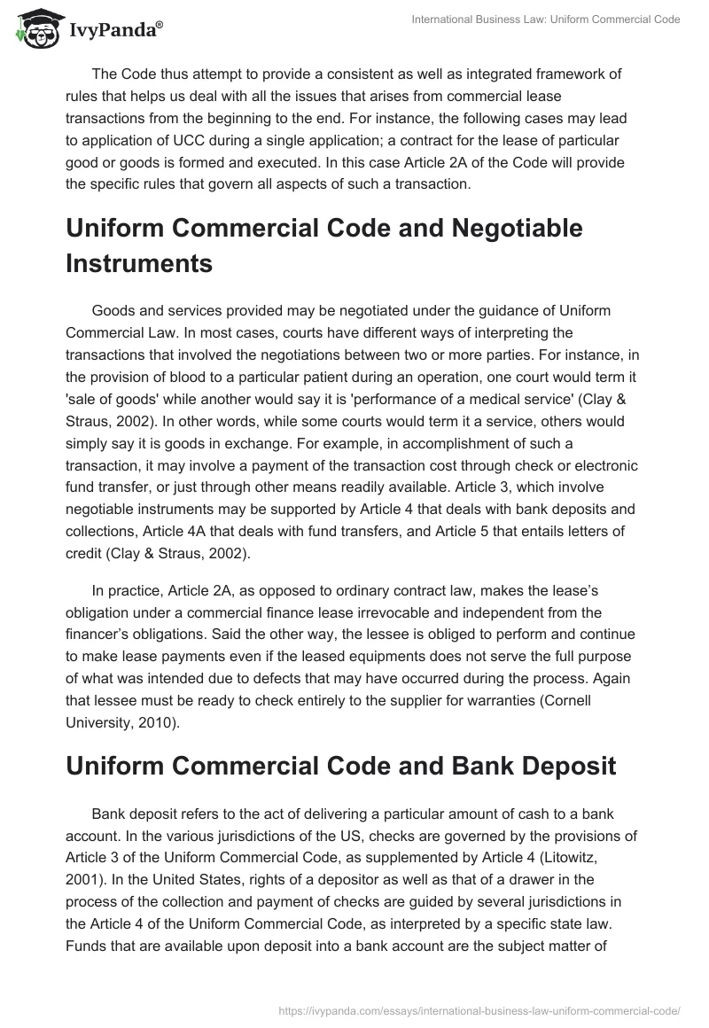 International Business Law: Uniform Commercial Code. Page 4