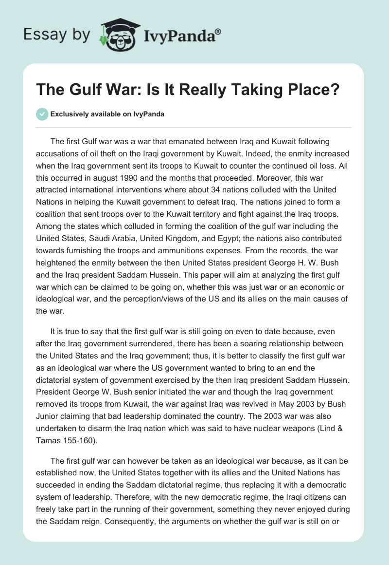 The Gulf War: Is It Really Taking Place?. Page 1