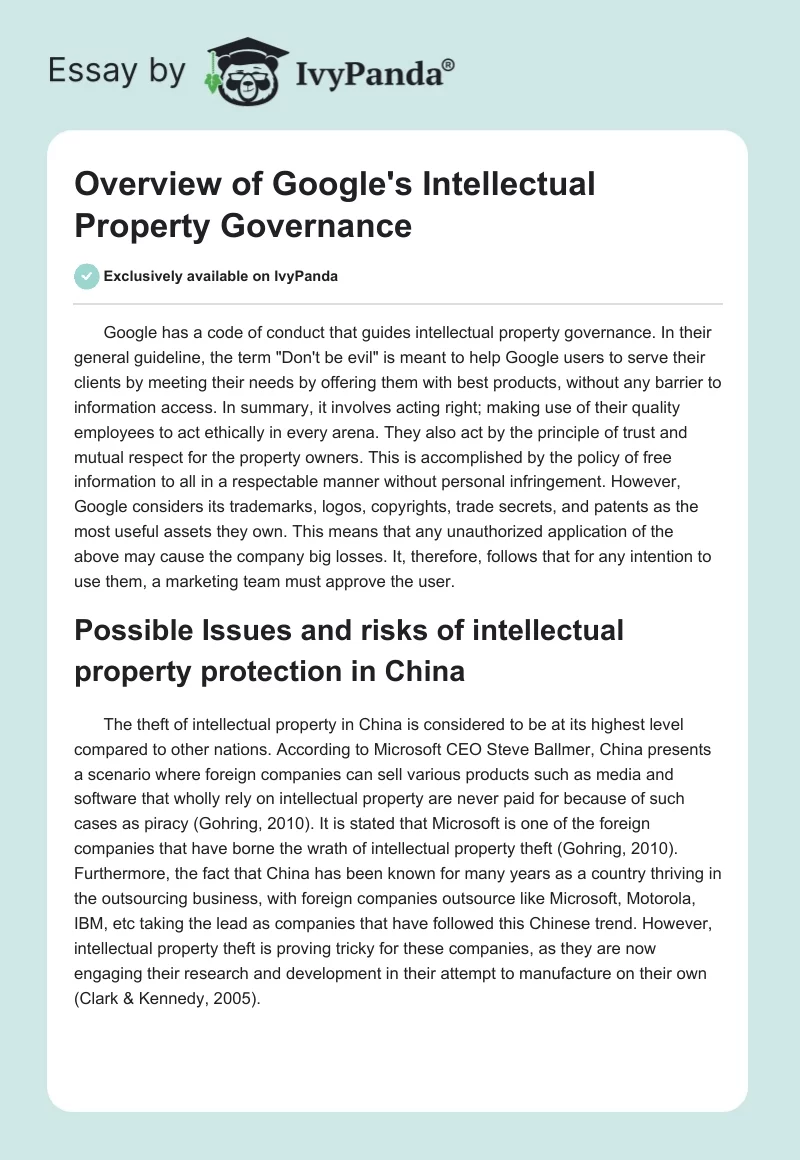 Overview of Google's Intellectual Property Governance. Page 1