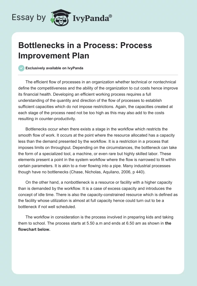 Bottlenecks in a Process: Process Improvement Plan. Page 1