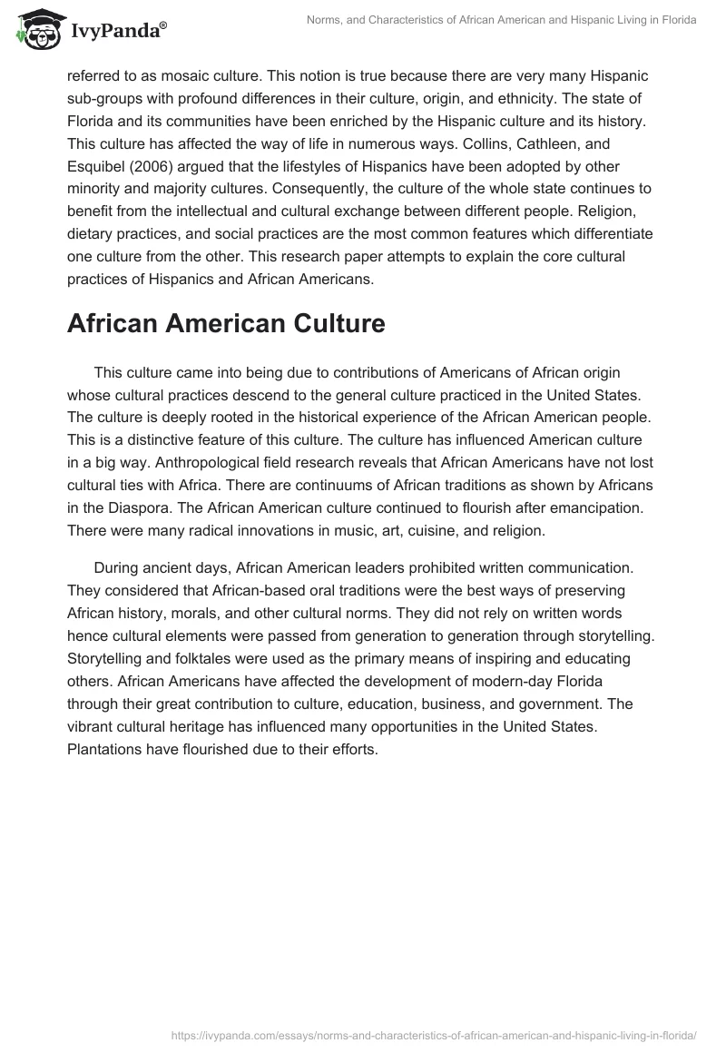 Norms, and Characteristics of African American and Hispanic Living in Florida. Page 4