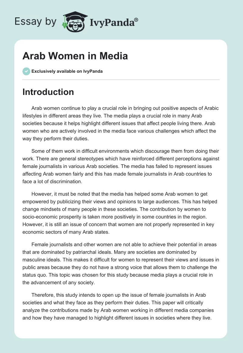 Arab Women in Media. Page 1
