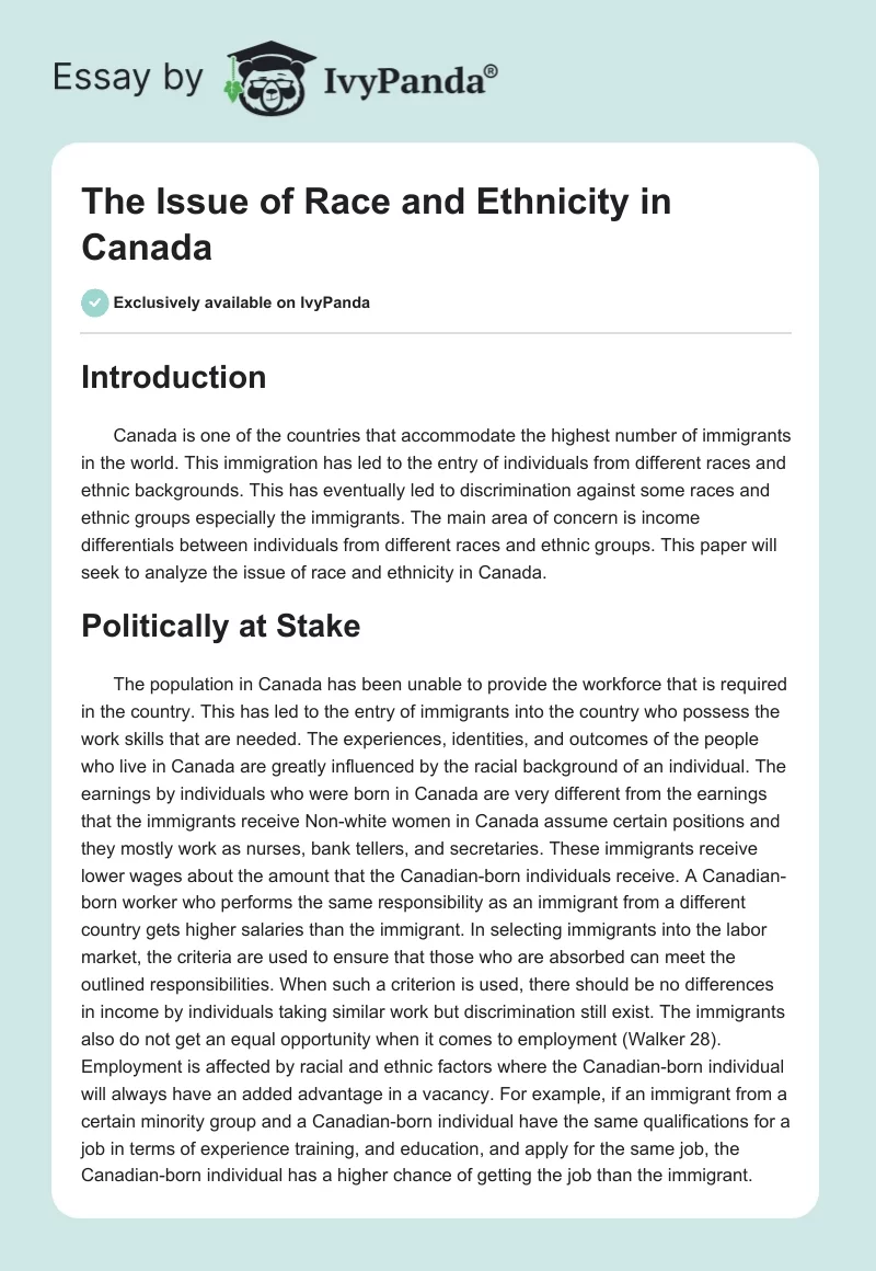 The Issue of Race and Ethnicity in Canada. Page 1