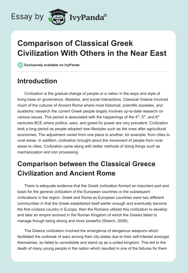 Comparison of Classical Greek Civilization With Others in the Near East. Page 1