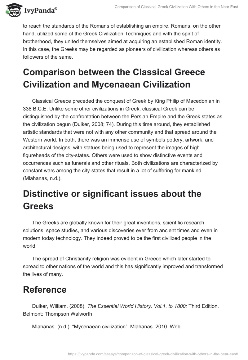 Comparison of Classical Greek Civilization With Others in the Near East. Page 2