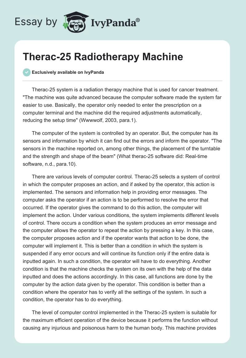 Therac-25 Radiotherapy Machine. Page 1