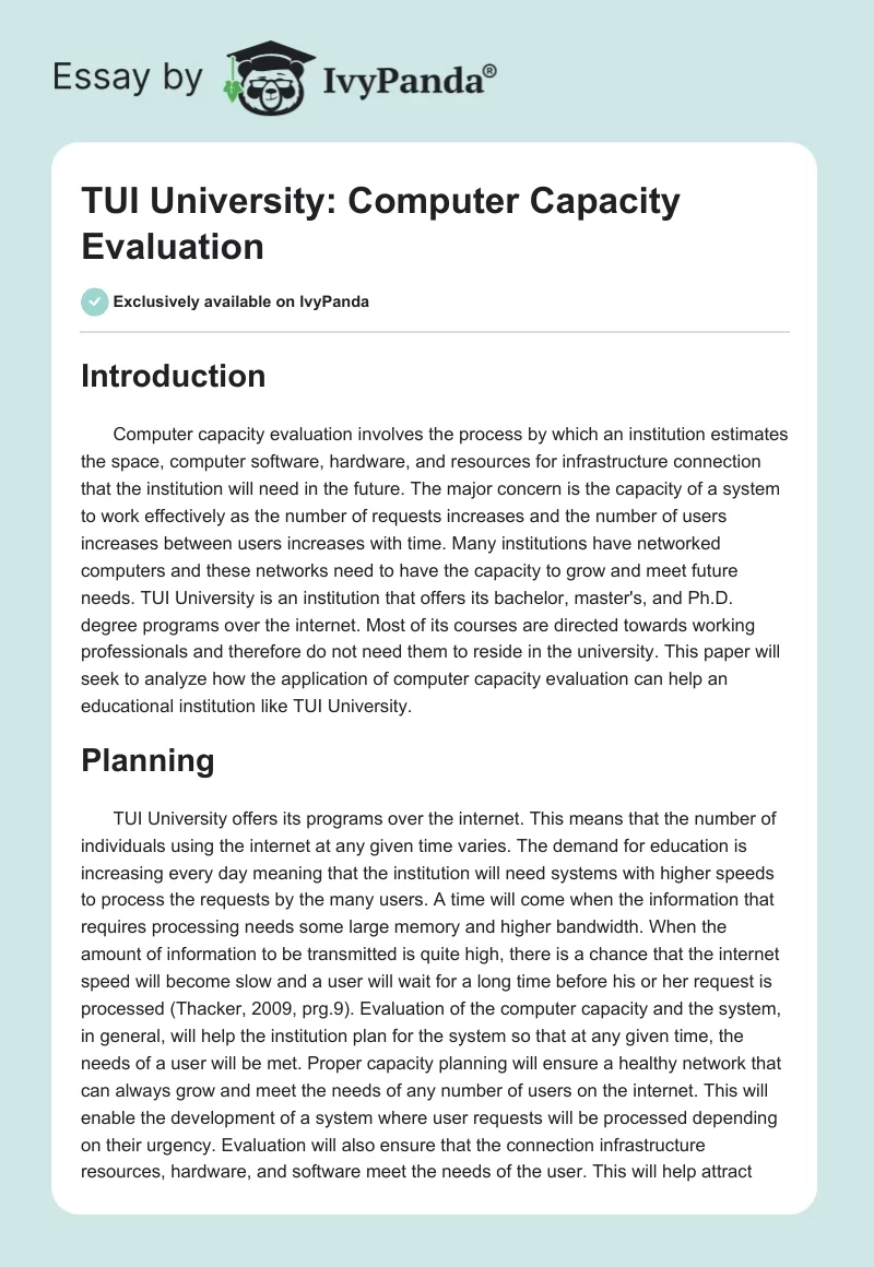 TUI University: Computer Capacity Evaluation. Page 1