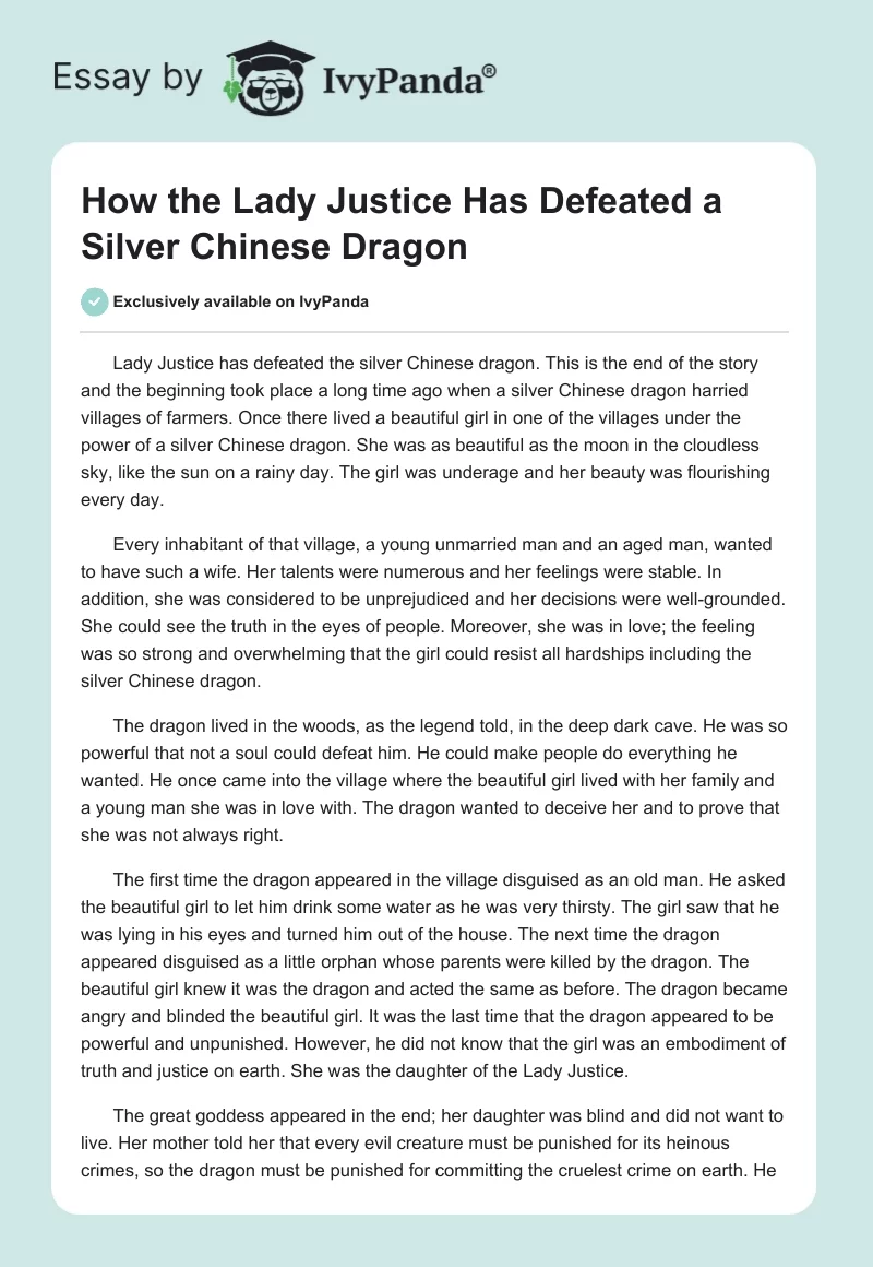 How the Lady Justice Has Defeated a Silver Chinese Dragon. Page 1
