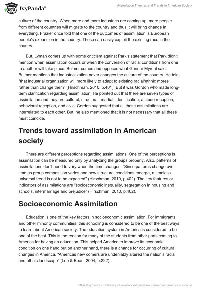 Assimilation Theories and Trends in American Society. Page 2