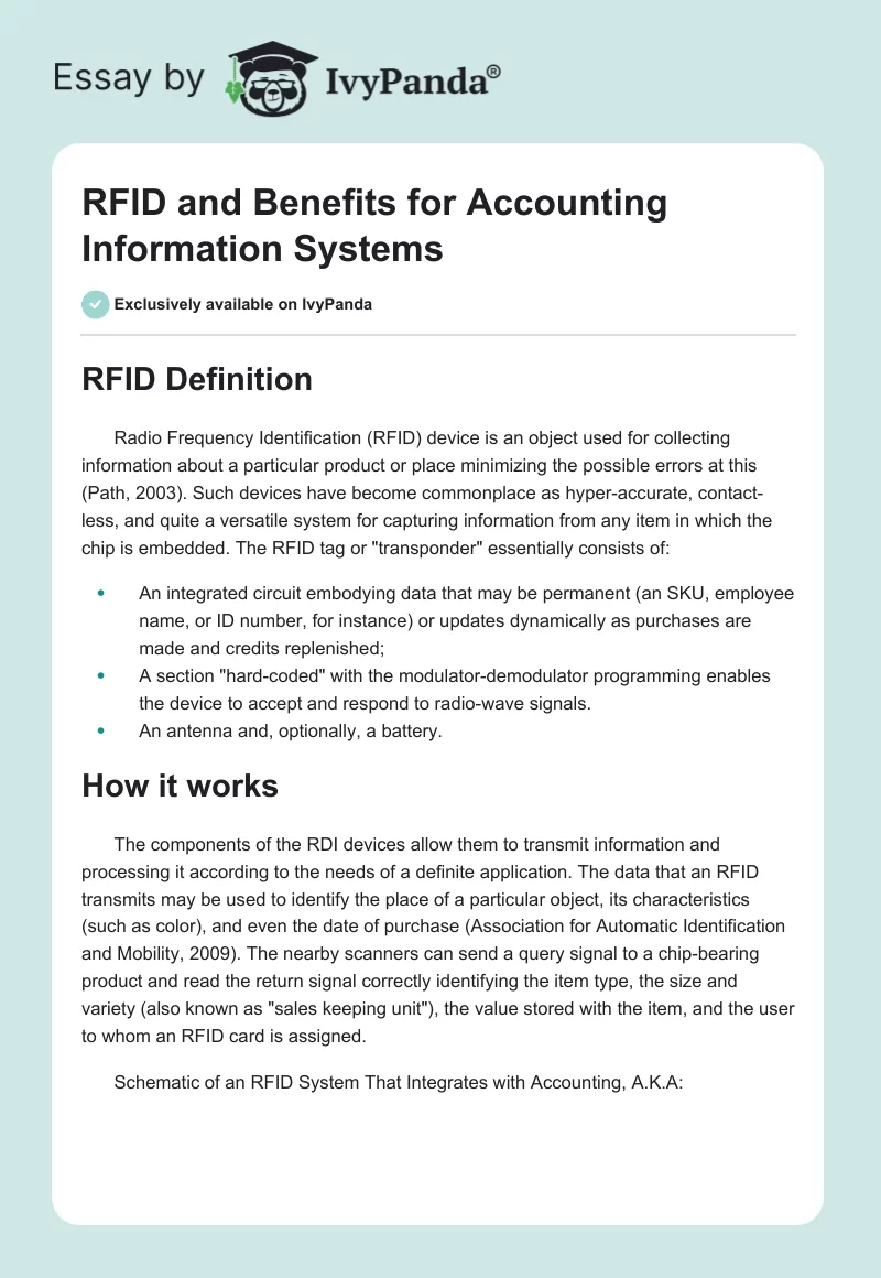 RFID and Benefits for Accounting Information Systems. Page 1
