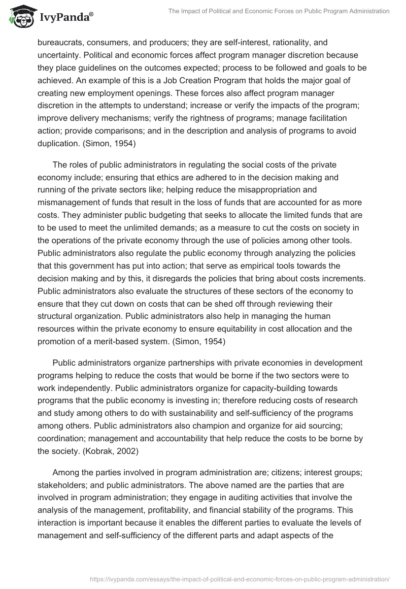 The Impact of Political and Economic Forces on Public Program Administration. Page 2